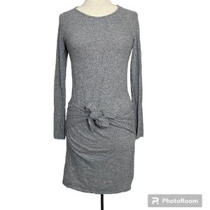 Monrow Tie Front Dress in Grey Long Sleeve